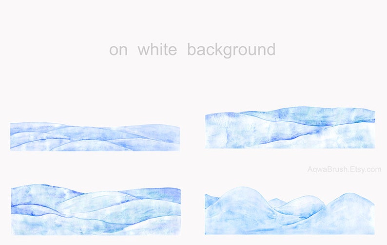 Snowing Watercolor clipart border and background Commercial use winter snow christmas new year landscape scene blue white hill digital png image 3