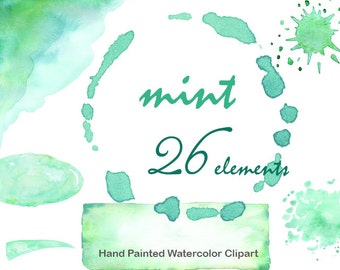 Watercolour Clipart Mint background spots Commercial use green splash circle round form blot blotch splash brush stroke blog element png