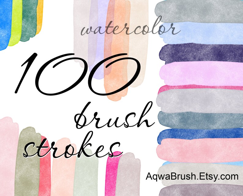 100 Watercolor Brush strokes - Commercial use clipart blue pink red gray brown yellow green nude purple multicolor background texture png 