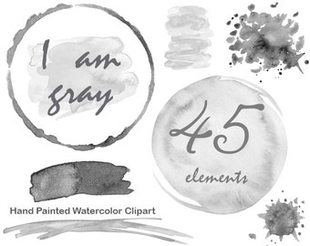 Clipart aquarelle Utilisation commerciale Grey brush stroke spot blotch splash background blot digital overlay brushstroke smear logo abstract png