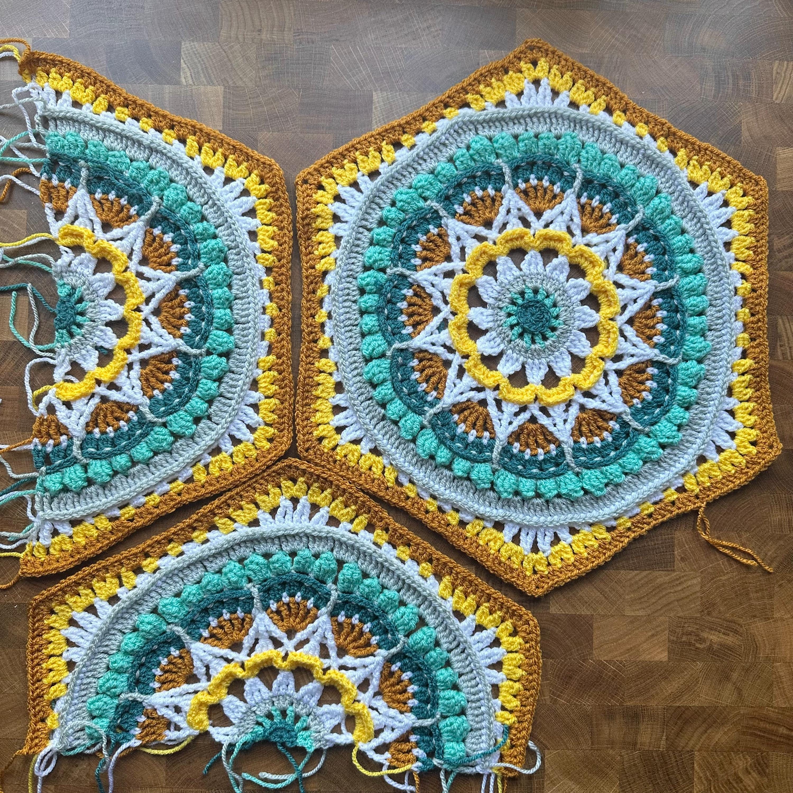 ＊ハンドメイド＊　ヘキサゴンモチーフ　ブランケット パターン：おしゃれなヘキサゴンマンダラブランケット - Etsy 日本