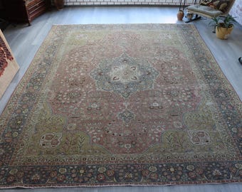 9'5''x12'1''  Traditional Anatolian Floral Medallion Design Low Piled Rug / C-6280