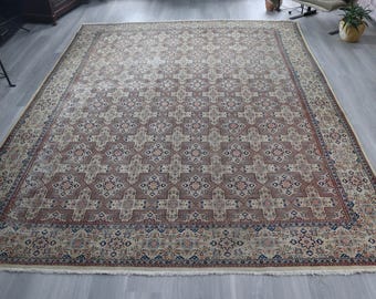 Vintage Star and Cross design  Rug, 9'7''x12'9''  Pale Rose and Beige Handwoven Low Piled Oushak Rug , 10'x13' Rugs / C-6297