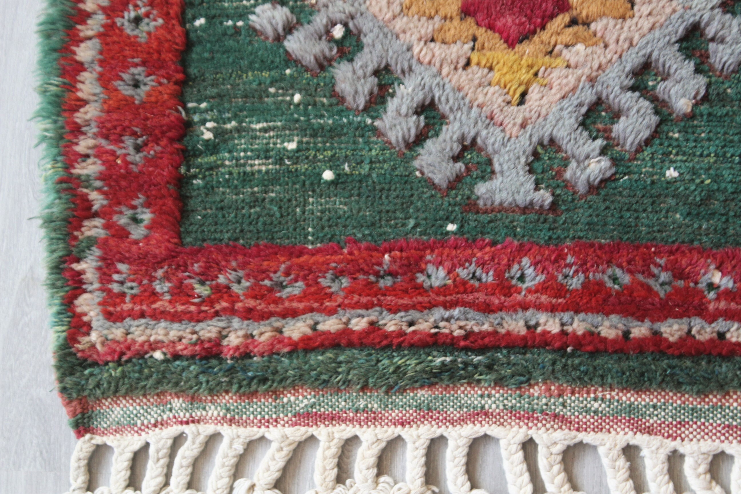 2´x8´5´´ Vintage Green Runner Rug, Handwoven Anatolian Hallway Bohemian