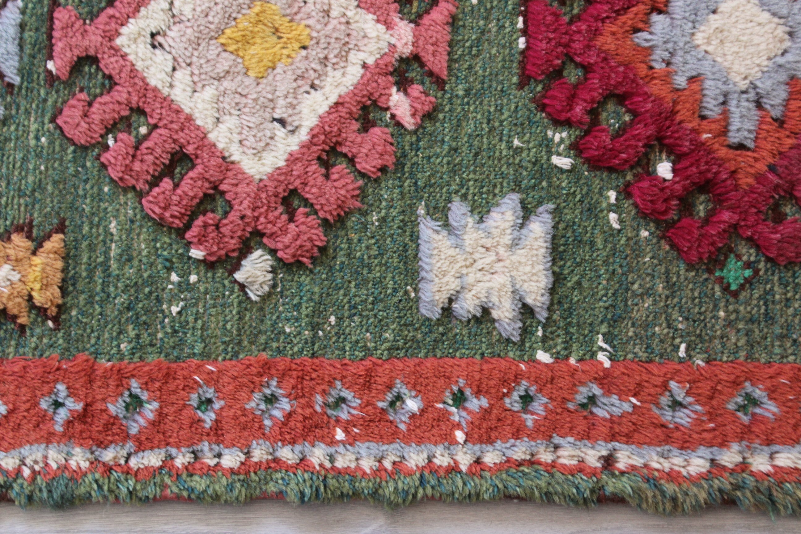 2´x8´5´´ Vintage Green Runner Rug, Handwoven Anatolian Hallway Bohemian