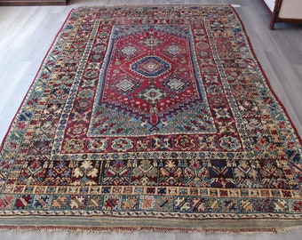 Antique BERGAMA Rug, Rug from 1800s , Special Collection Rug / C-4738 / 7'x10'3"