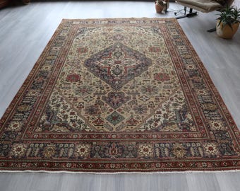 6'x9' Rugs, Vintage Persian Medallion Rug, Mute Area Rug , 6'3''x9'7''  / C-6282