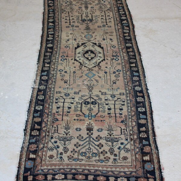 3'2''x8'4'' Persian Runner Rug, Vintage Handmade Rug