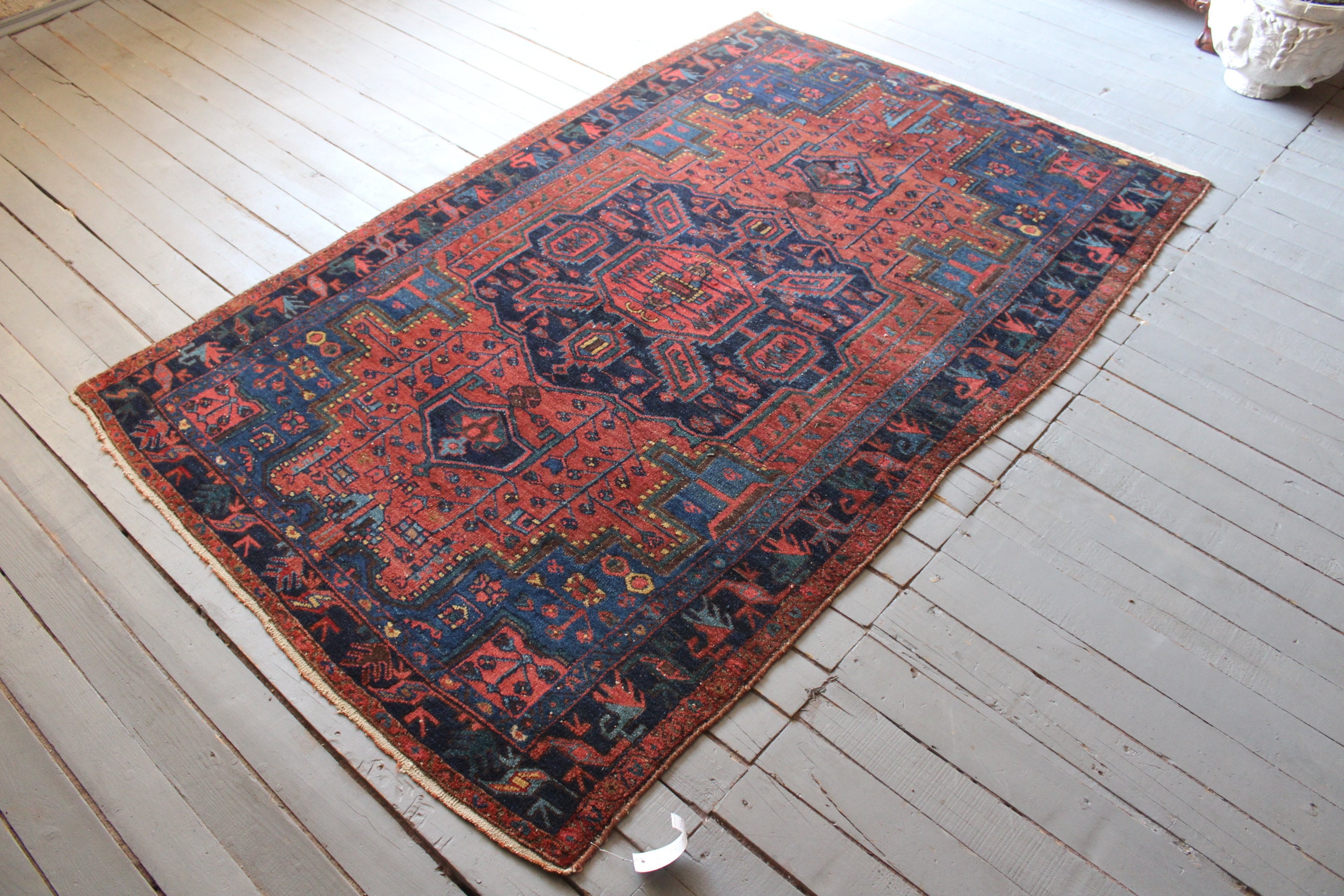 45.5×104 \"Red rose” ViNTAGE TURKiSH RUG 4 x 10 Vintage Red Turkish Oushak Rug 53920 – Esmaili Rugs