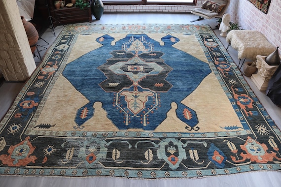 13'x14'8'' Blue-Beige Rug, Over size Turkish Rug, Handwoven Nomad Rug / C-6098 / 13'x15' Rugs
