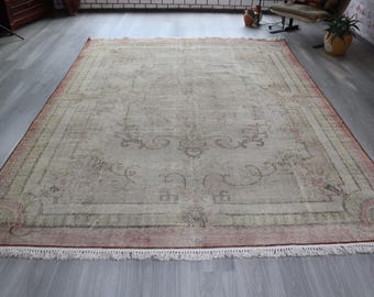 Distressed Oushak Rug, Large Pale Handwoven  Rug , 7'6''x10'6'' / C-6292