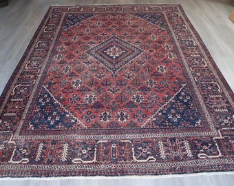 Large Caucasian Rug, Vintage Medallion Rug, Mute Red Rug, Boho Style Area Rug , Large Traditional Rug , 7'2''x10'7'' / C-6274