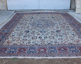 12'3''X17'2''  Vintage OverSize Rug , Large White-Blue Rug , Large Traditional Turkish Rug / C-6311