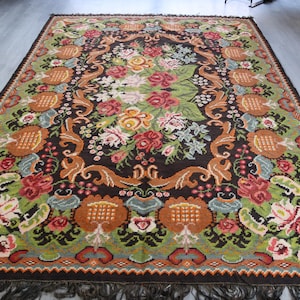 6&#39;7&#39;&#39;x10&#39; Vintage Floral Rug, Karabagh Kilim Rug, Large Floral Rug, Bohemian Rug