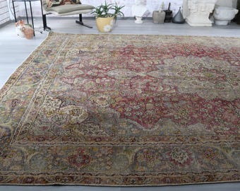 9'3''x13'2''  Large Vintage Deep Rose , Camel Handwoven Medallion Rug / C-6303 / 284x402 cm