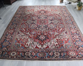 9'x12' Antique Serapi  Rug, Handwoven Traditional Persian Rug , Large Area Rug , 276X364 cm / C-6301
