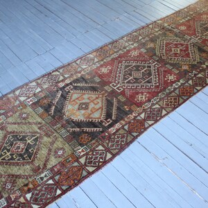 3'5"x14'1"ft  Vintage SIVAS Runner Rug, Vintage Turkish Anatolian Runner Rug, Vintage Ethnic Bohemian Nomadic Runner Rug