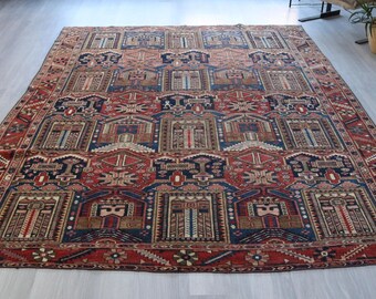 Groot vintage Oushak-tapijt, 7 x 10, wollen Anatolisch tapijt