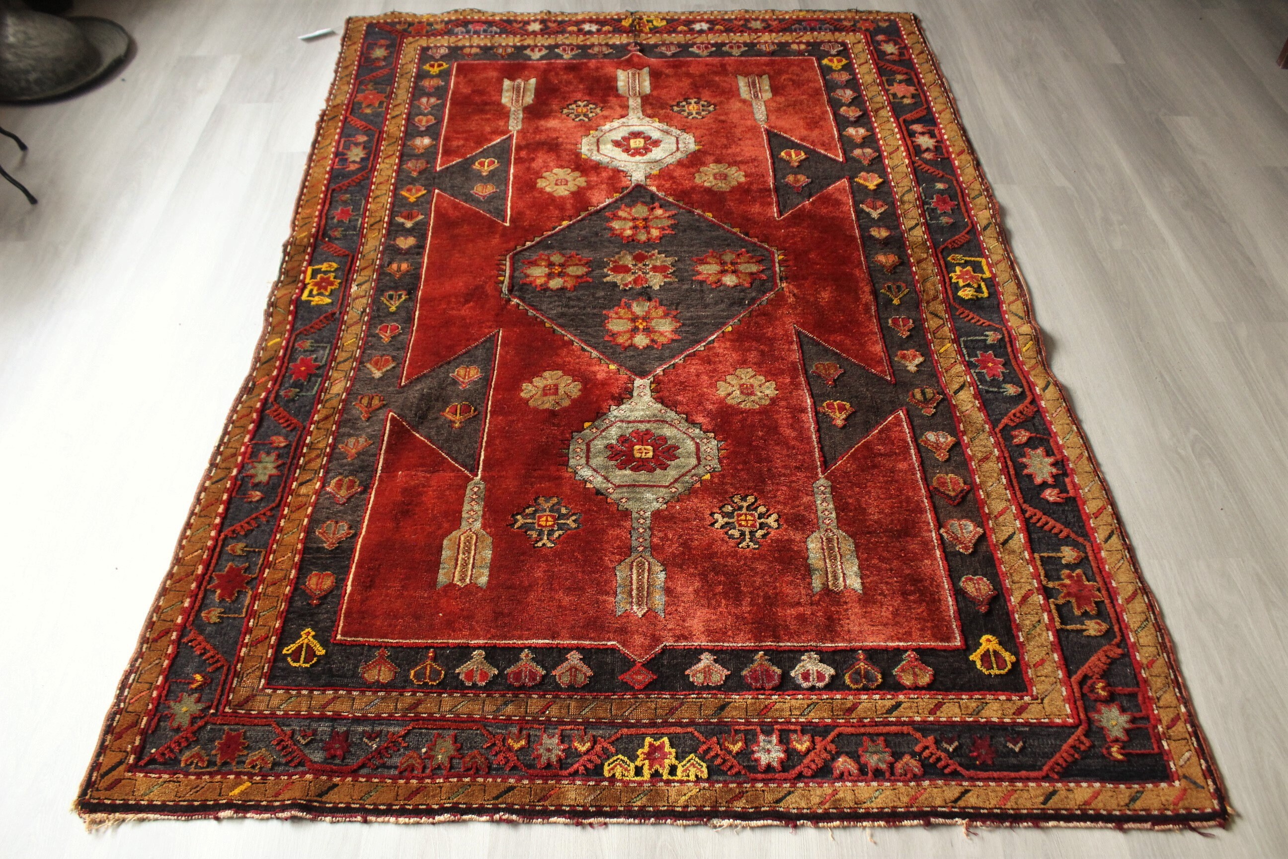 6'2''x8'9'' Handmade Kazakh Rug, Antique Caucasian Azeri Rug