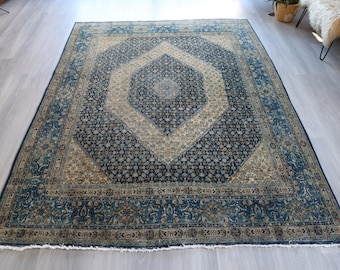 7'x10' groot vintage vloerkleed, beigeblauw vloerkleed, groot traditioneel vloerkleed / C-6216 / 7'1''x9'8''