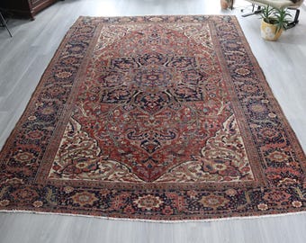 8'2''x11'8''  Vintage Heriz Rug from 1870s , Large Handwoven  Persian Rug, 250x360 cm / C-6302