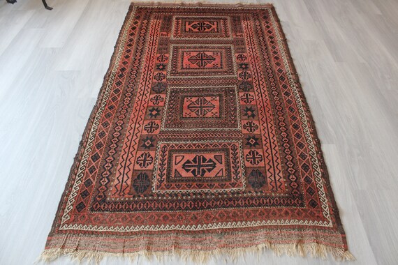 幾何学模様 ラグ トライバル カフカス地方 キリム ビンテージ