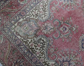 9'8''x12'2'' Large Vintage Rug, Mute Rose Medallion Low Piled Handwoven Rug / C-6299