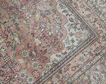 Vintage Floral Persian Inspired Dusty Rose Mute Low Piled Rug 8'3''x11'2'' / C-6272