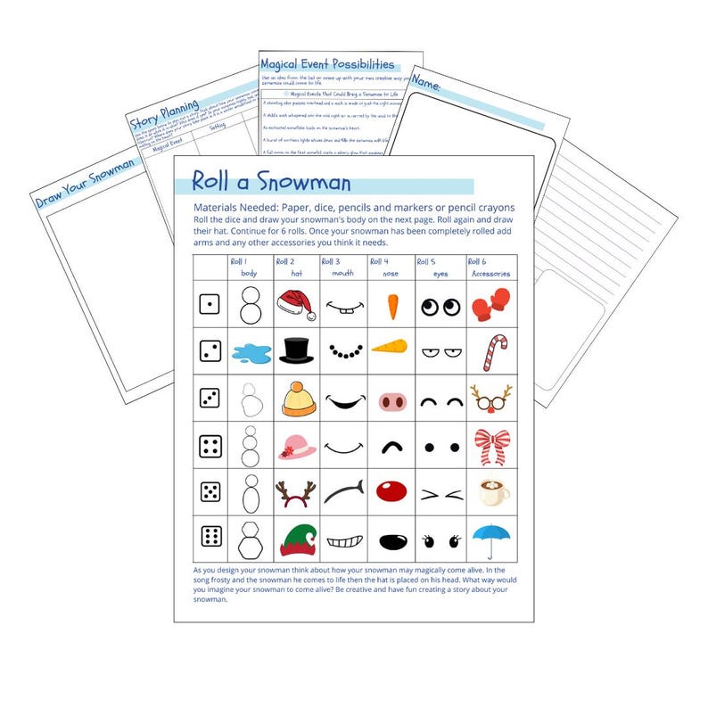 Roll a Snowman – Winter Writing & Drawing Prompt Game | Printable ...