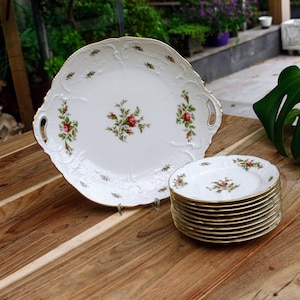 Rosenthal Germany - Pastry set - Cake plate with 10 Pastry plates - Set - Flowers