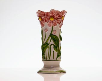 Vintage Ceramic Vase Pink Flowers