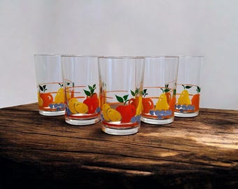 Retro Glasses 5 pieces - Juice Glasses - Water - Lemonade - Vintage - Decorative - Serving