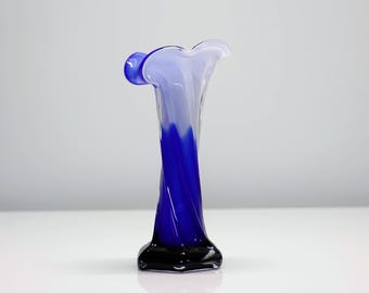 Beautiful Murano Vase Jack Pulpit - Blue with White Glass