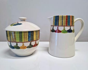Gien France Sugar Bowl and Milk Jug Taffetas - Serving - Coffee - Tea - Collecting - Set - Kitchen