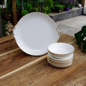 Royal Albert Val dór - Cake plate with 9 cake plates and 2 bowls / bowls - White with Gold