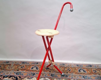 Red Ivan Loss Ulisse folding chair/walking stick from the 1980s - designed for Sandrigarden - Design - Folding chair - Stool - Italy 1981