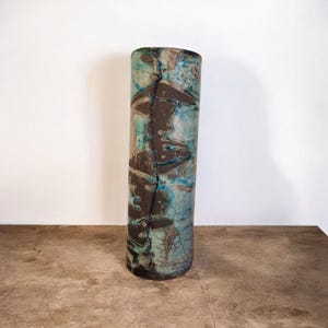 Vintage Cylindervas - Blå - 1670 gram - H 31 cm - Blickfång - Keramikkonst - Vas / Cylinder