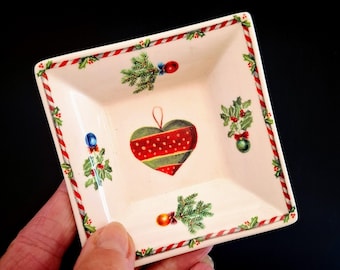 Gien France small square dish - Candy dish in Joyeux Noel - Christmas - Collecting
