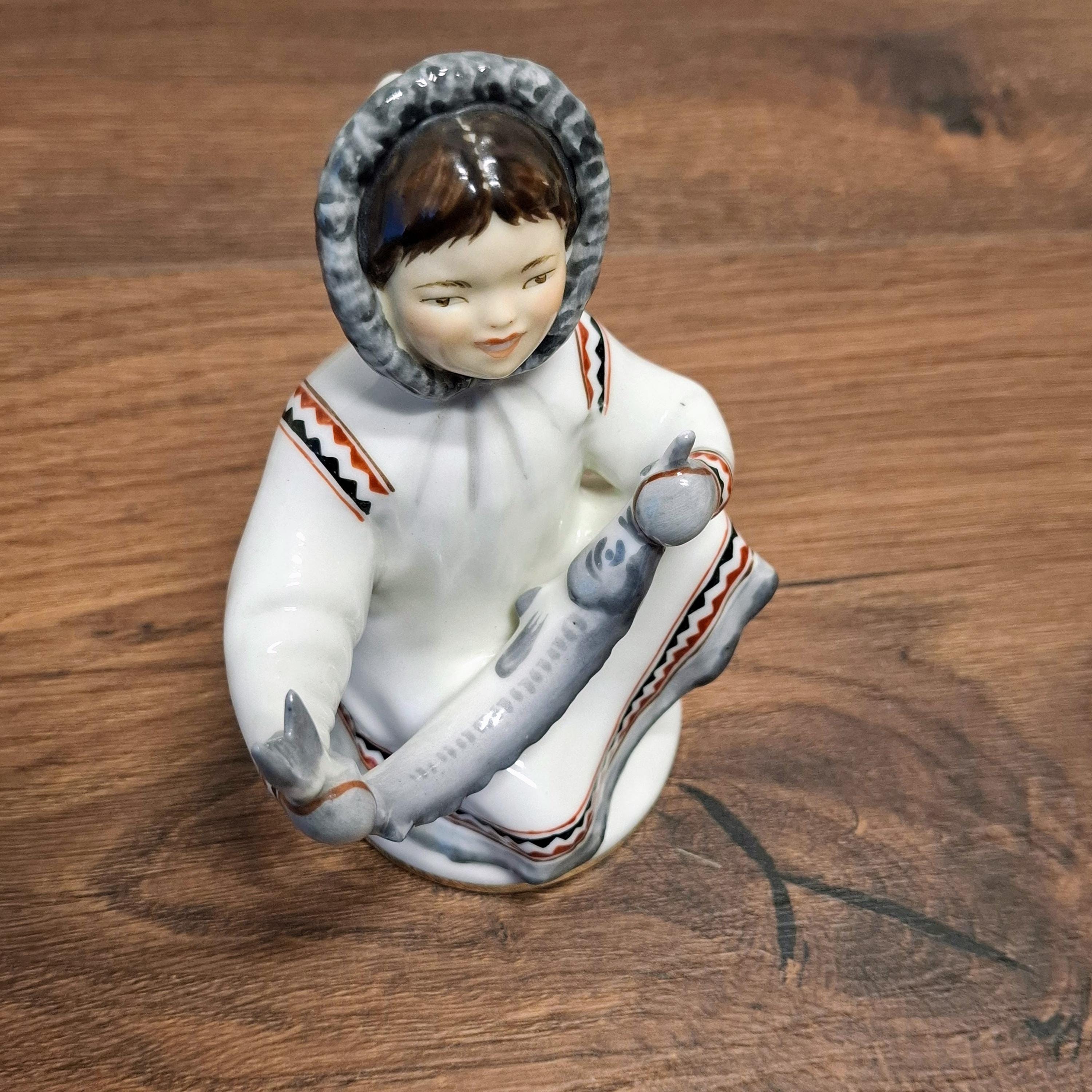 Vintage Russian Eskimo Woman Figurine - USSR Lomonosov Porcelain