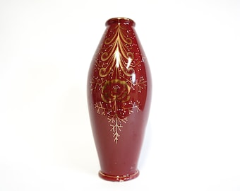 Large Vintage Red Vase with Gold Details, LG 612, Ceramic, Eclectic