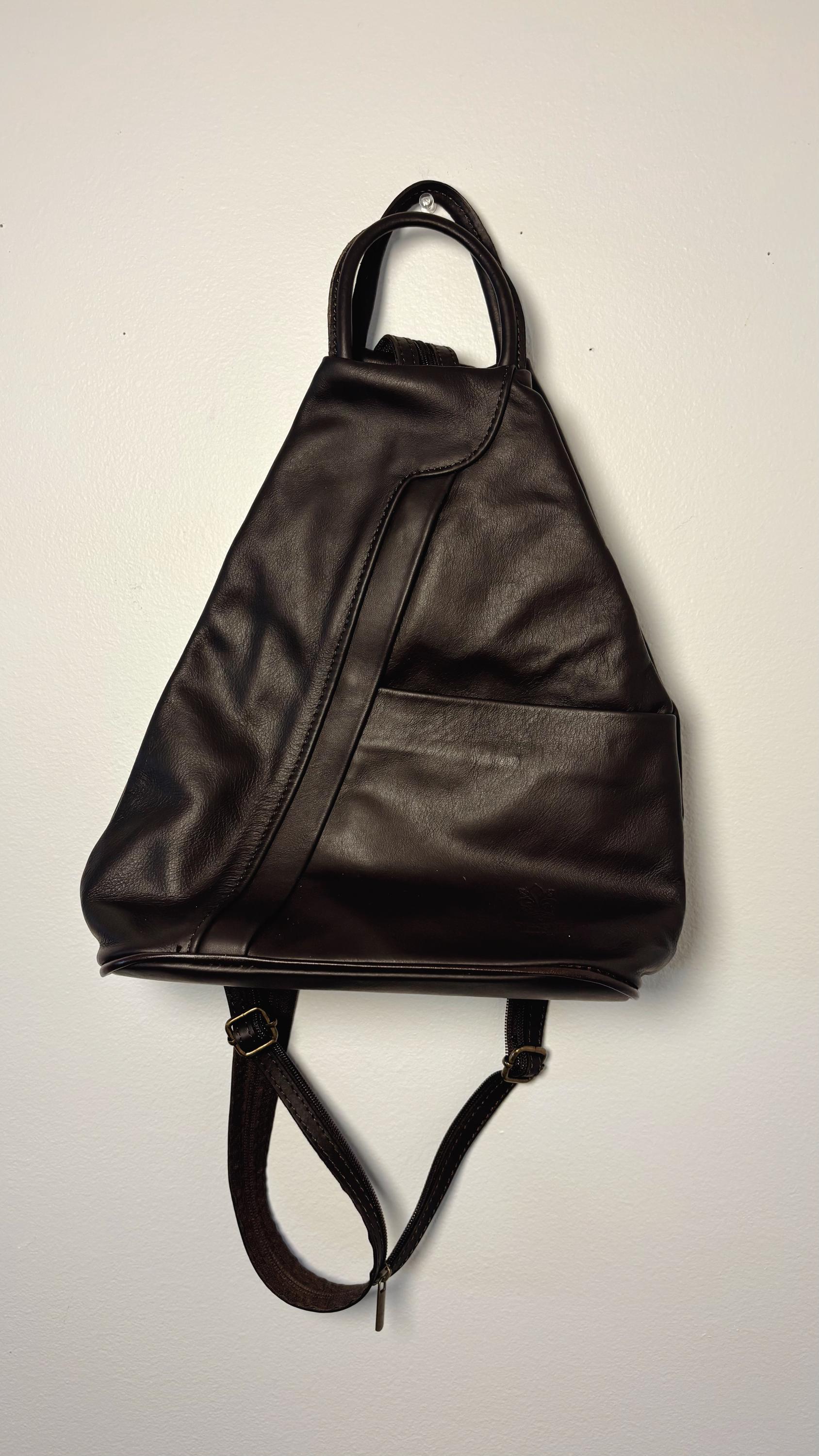 Made in Italy - Light Blue and Black Sling Backpack Sling Backpack in Evoluzione Leather, Navy Blue main image 2