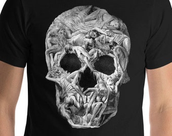 Vintage Creepy Twisted People Optical Illusion Skull Short-Sleeve Unisex T-Shirt