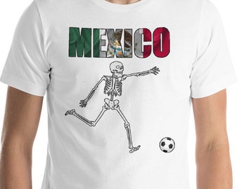 Mexico Flag Skeleton Soccer Futbol T-Shirt Short-Sleeve Unisex TShirt for World Cup Fans