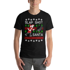 Santa Claus Slap Shot Hockey Shirt-Ugly Christmas Sweater T-shirt