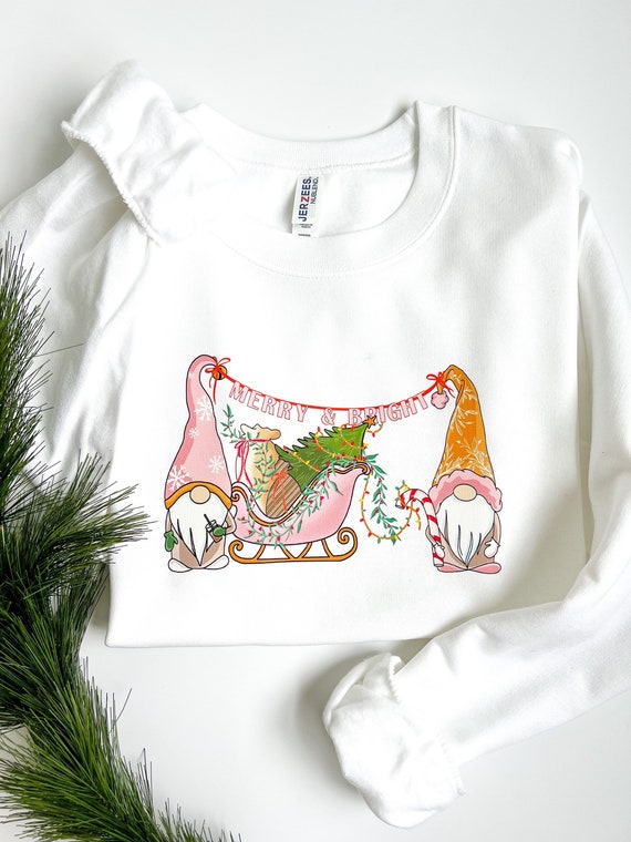 Christmas Gnomes Sweater. Boho pink Christmas. Pink Christmas shirt. Boho Christmas shirt. Boho Christmas sweater. pink gnomes.