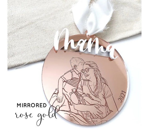 Mirrored Rose gold acrylic ornament. Family portrait ornament. Family ornament. Family picture ornament. Rose gold ornaments. Personalized