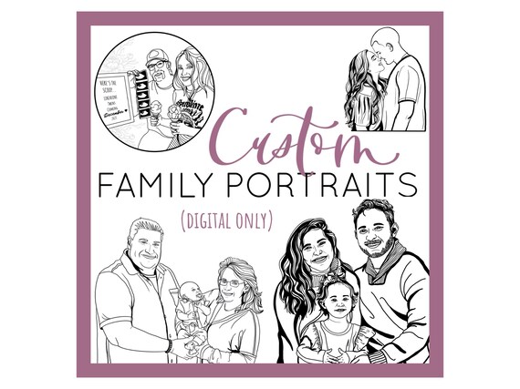 Family Portrait. Digital portraits. Tattoo designs. Family sketch. Photo sketch. Photo drawing. Custom drawing. Personalized. Tattoo drawing