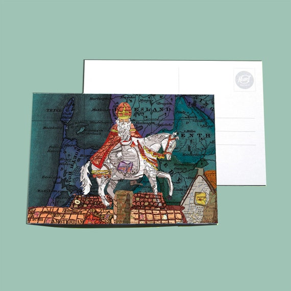 World map postcard - Sinterklaas series