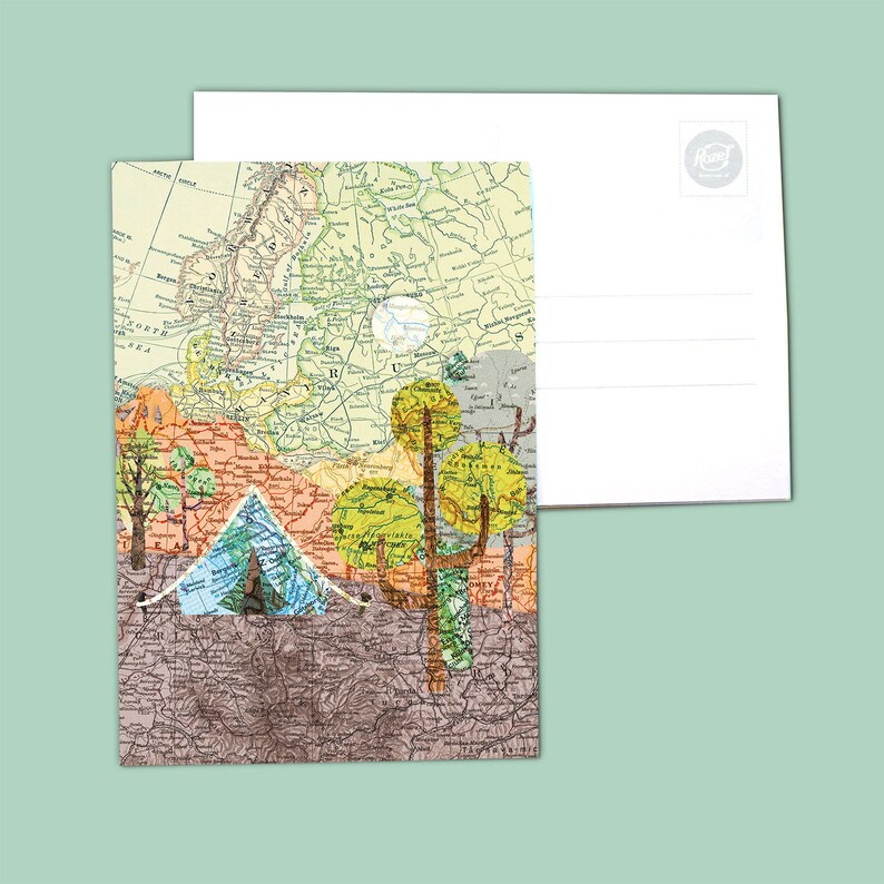 World Map Postcards - Camping Series - Etsy