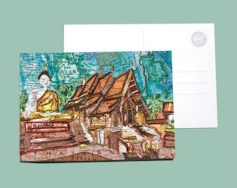 World map postcards Thailand, Laos, Cambodia